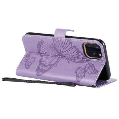 For iPhone 11 Pro Max Pressed Printing Butterfly Pattern Horizontal Flip PU Leather Case with Holder & Card Slots & Wallet & Lanyard (Purple) by buy2fix