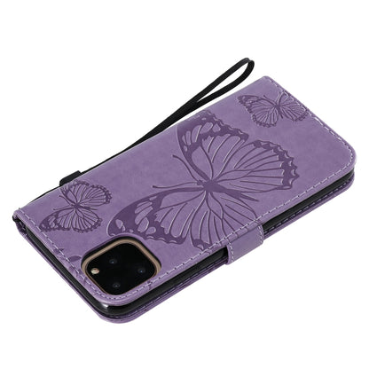 For iPhone 11 Pro Max Pressed Printing Butterfly Pattern Horizontal Flip PU Leather Case with Holder & Card Slots & Wallet & Lanyard (Purple) by buy2fix