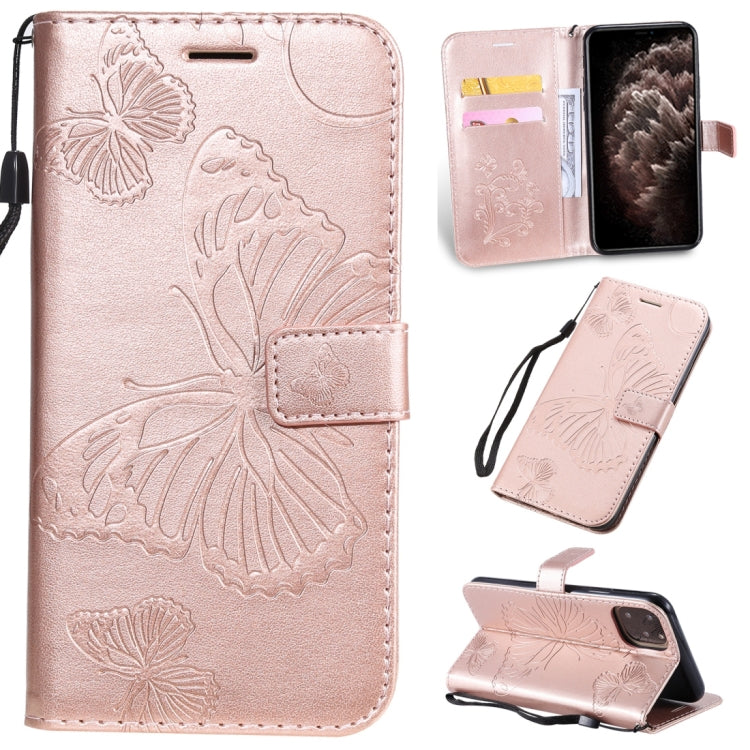 For iPhone 11 Pro Max Pressed Printing Butterfly Pattern Horizontal Flip PU Leather Case with Holder & Card Slots & Wallet & Lanyard (Rose Gold) by buy2fix
