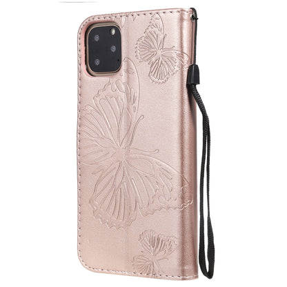 For iPhone 11 Pro Max Pressed Printing Butterfly Pattern Horizontal Flip PU Leather Case with Holder & Card Slots & Wallet & Lanyard (Rose Gold) by buy2fix