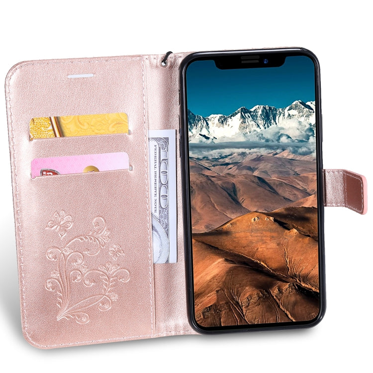 For iPhone 11 Pro Max Pressed Printing Butterfly Pattern Horizontal Flip PU Leather Case with Holder & Card Slots & Wallet & Lanyard (Rose Gold) by buy2fix