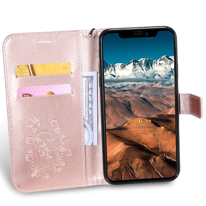 For iPhone 11 Pro Max Pressed Printing Butterfly Pattern Horizontal Flip PU Leather Case with Holder & Card Slots & Wallet & Lanyard (Rose Gold) by buy2fix
