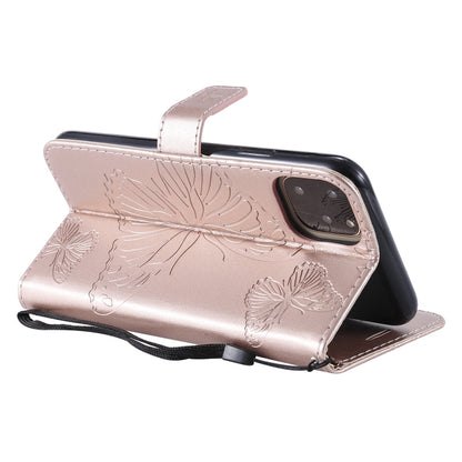 For iPhone 11 Pro Max Pressed Printing Butterfly Pattern Horizontal Flip PU Leather Case with Holder & Card Slots & Wallet & Lanyard (Rose Gold) by buy2fix