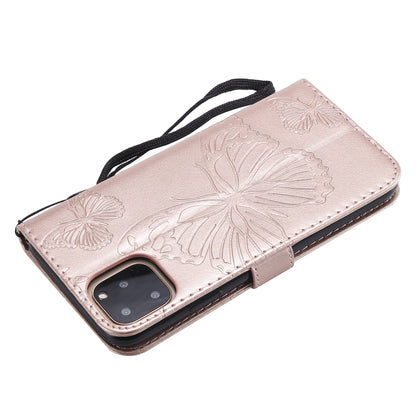 For iPhone 11 Pro Max Pressed Printing Butterfly Pattern Horizontal Flip PU Leather Case with Holder & Card Slots & Wallet & Lanyard (Rose Gold) by buy2fix