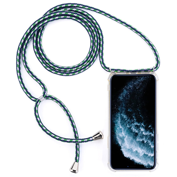 Four-Corner Anti-Fall Transparent TPU Mobile Phone Case With Lanyard for iPhone 11 Pro(Green White Blue) by buy2fix