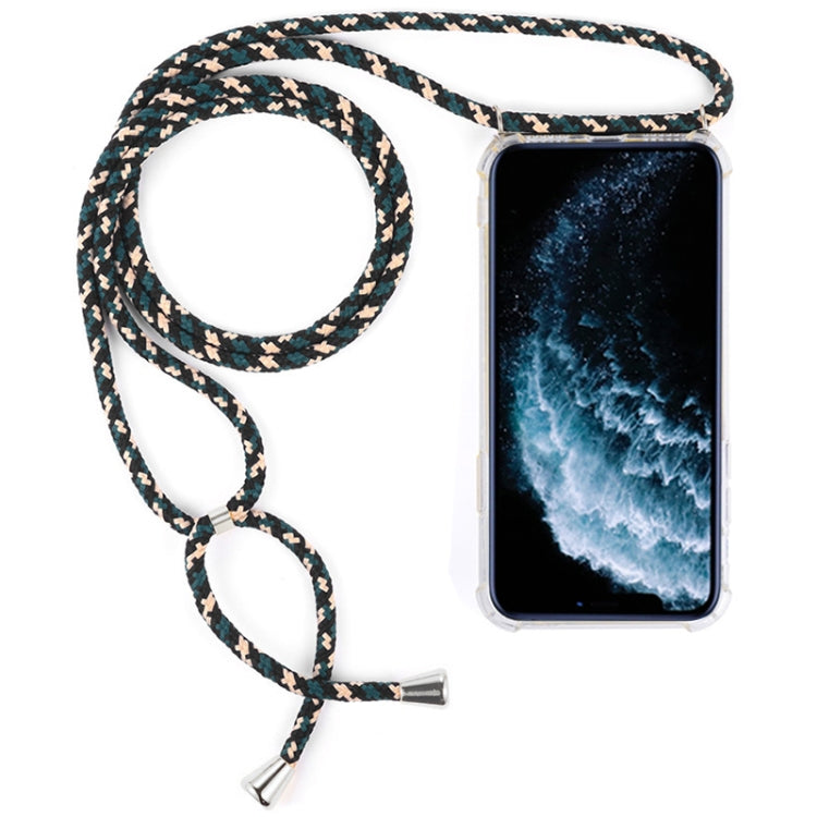 Four-Corner Anti-Fall Transparent TPU Mobile Phone Case With Lanyard for iPhone 11 Pro(Green Beige Black) by buy2fix
