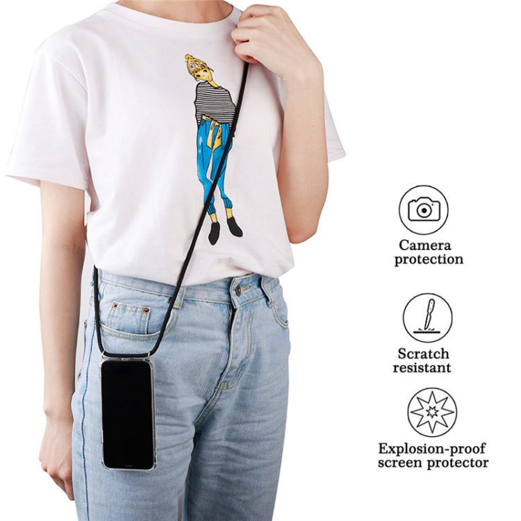 Four-Corner Anti-Fall Transparent TPU Mobile Phone Case With Lanyard for iPhone 11 Pro(Green Beige Black) by buy2fix