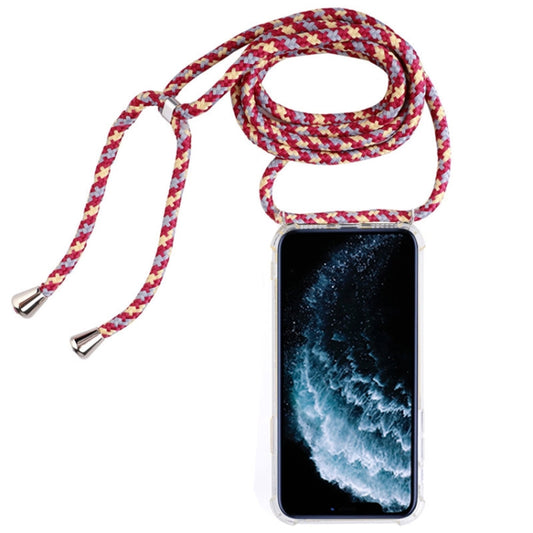 Four-Corner Anti-Fall Transparent TPU Mobile Phone Case With Lanyard for iPhone 11 Pro(Red Apricot Grey) by buy2fix