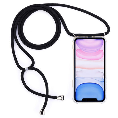 Four-Corner Anti-Fall Transparent TPU Mobile Phone Case With Lanyard for iPhone 11(Black) by buy2fix