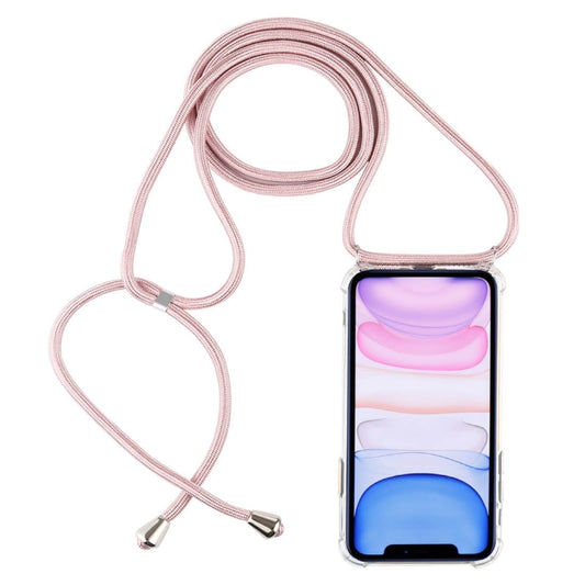 Four-Corner Anti-Fall Transparent TPU Mobile Phone Case With Lanyard for iPhone 11(Rose Gold) by buy2fix