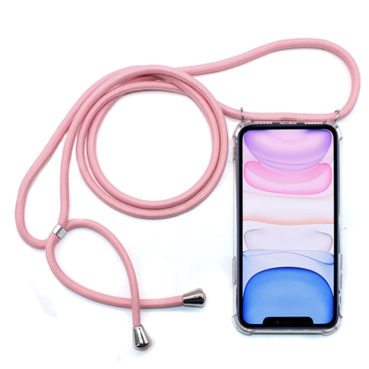 Four-Corner Anti-Fall Transparent TPU Mobile Phone Case With Lanyard for iPhone 11(Pink) by buy2fix