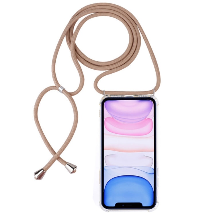 Four-Corner Anti-Fall Transparent TPU Mobile Phone Case With Lanyard for iPhone 11(Beige) by buy2fix