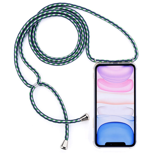 Four-Corner Anti-Fall Transparent TPU Mobile Phone Case With Lanyard for iPhone 11(Green White Blue) by buy2fix