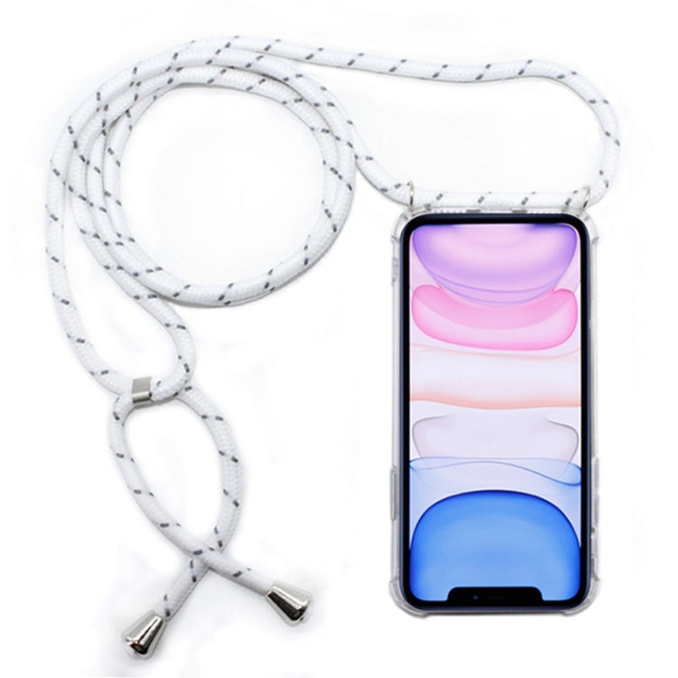 Four-Corner Anti-Fall Transparent TPU Mobile Phone Case With Lanyard for iPhone 11(White Grey) by buy2fix