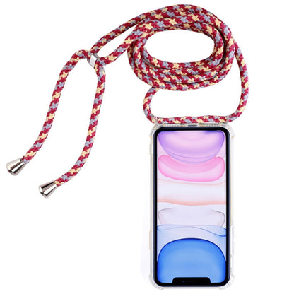 Four-Corner Anti-Fall Transparent TPU Mobile Phone Case With Lanyard for iPhone 11(Red Apricot Grey) by buy2fix