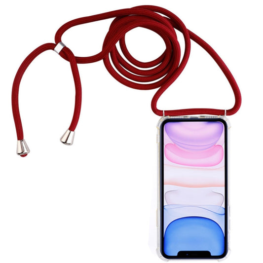 Four-Corner Anti-Fall Transparent TPU Mobile Phone Case With Lanyard for iPhone 11(Red) by buy2fix