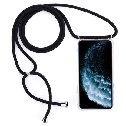 Four-Corner Anti-Fall Trasparent TPU Mobile Phone Case With Lanyard for iPhone 11 Pro Max(Black) by buy2fix