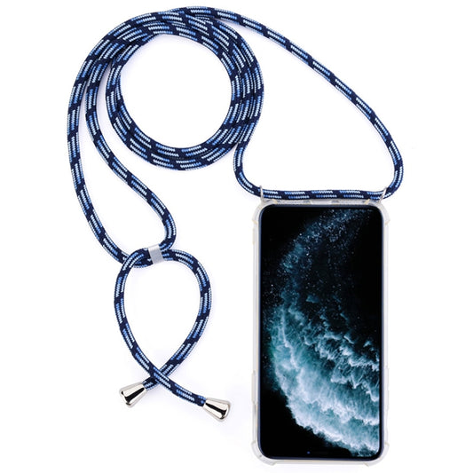 Four-Corner Anti-Fall Trasparent TPU Mobile Phone Case With Lanyard for iPhone 11 Pro Max(Black Blue) by buy2fix