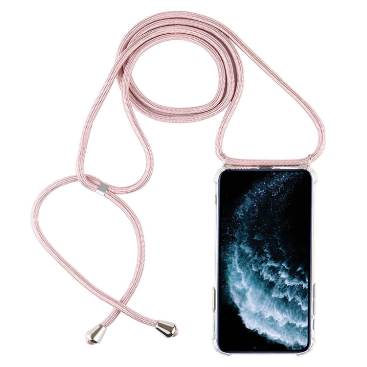 Four-Corner Anti-Fall Trasparent TPU Mobile Phone Case With Lanyard for iPhone 11 Pro Max(Rose Gold) by buy2fix