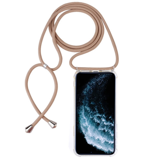 Four-Corner Anti-Fall Trasparent TPU Mobile Phone Case With Lanyard for iPhone 11 Pro Max(Beige) by buy2fix