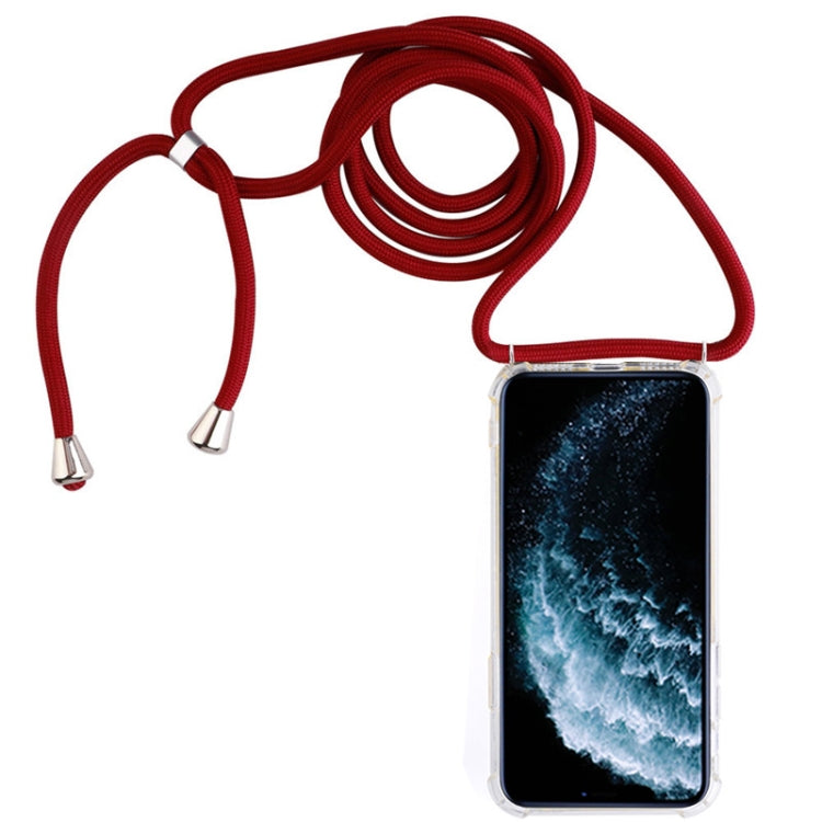 Four-Corner Anti-Fall Trasparent TPU Mobile Phone Case With Lanyard for iPhone 11 Pro Max(Red) by buy2fix