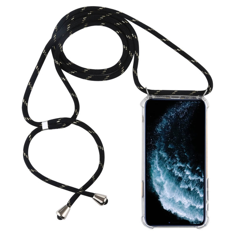 Four-Corner Anti-Fall Trasparent TPU Mobile Phone Case With Lanyard for iPhone 11 Pro Max(Black Gold) by buy2fix