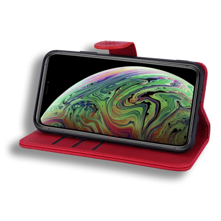 For iPhone 11 Calf Pattern Double Folding Design Embossed Leather Case with Wallet & Holder & Card Slots (Red) by buy2fix