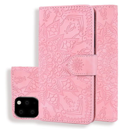For iPhone 11 Pro Max Calf Pattern Double Folding Design Embossed Leather Case with Wallet & Holder & Card Slots (6.5 inch)(Pink) by buy2fix