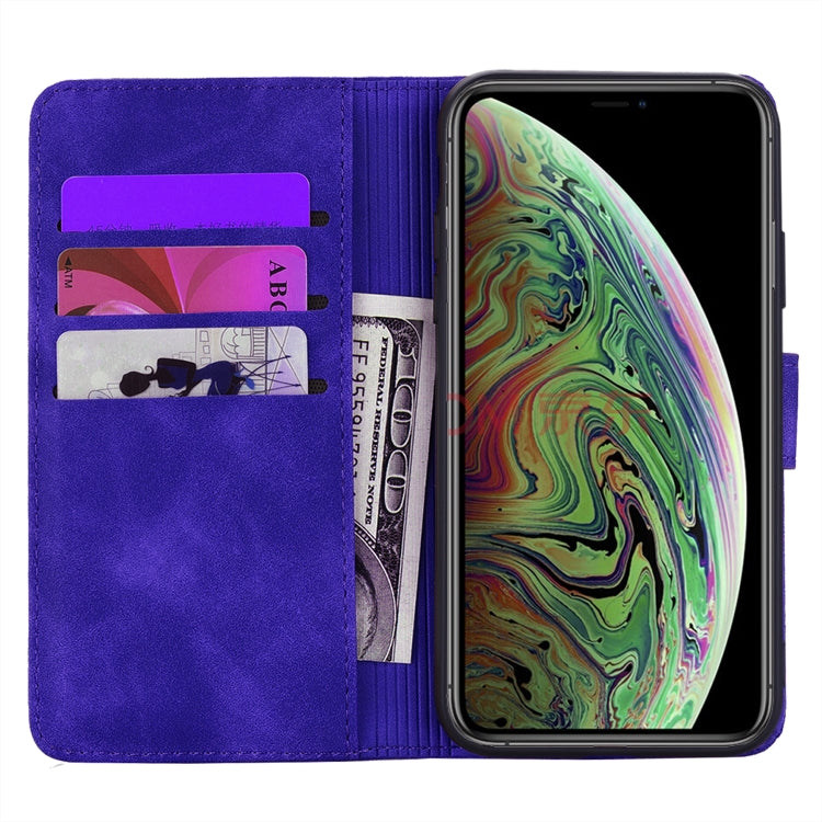 For iPhone 11 Pro Max Calf Pattern Double Folding Design Embossed Leather Case with Wallet & Holder & Card Slots (6.5 inch)(Purple) by buy2fix