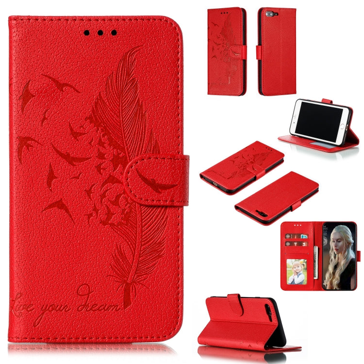 Feather Pattern Litchi Texture Horizontal Flip Leather Case with Wallet & Holder & Card Slots For iPhone 7 Plus / 8 Plus(Red) by buy2fix