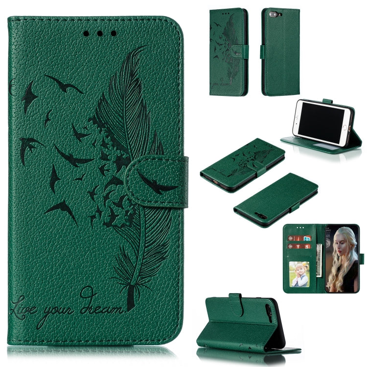 Feather Pattern Litchi Texture Horizontal Flip Leather Case with Wallet & Holder & Card Slots For iPhone 7 Plus / 8 Plus(Green) by buy2fix
