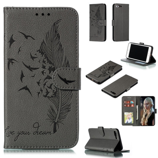 Feather Pattern Litchi Texture Horizontal Flip Leather Case with Wallet & Holder & Card Slots For iPhone 7 Plus / 8 Plus(Gray) by buy2fix