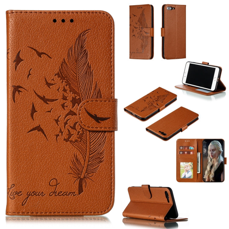 Feather Pattern Litchi Texture Horizontal Flip Leather Case with Wallet & Holder & Card Slots For iPhone 7 Plus / 8 Plus(Brown) by buy2fix