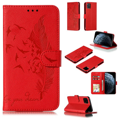 For iPhone 11 Pro Feather Pattern Litchi Texture Horizontal Flip Leather Case with Wallet & Holder & Card Slots (Red) by buy2fix