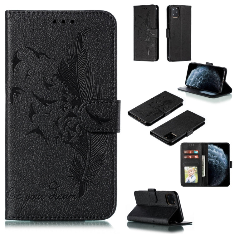For iPhone 11 Pro Feather Pattern Litchi Texture Horizontal Flip Leather Case with Wallet & Holder & Card Slots (Black) by buy2fix