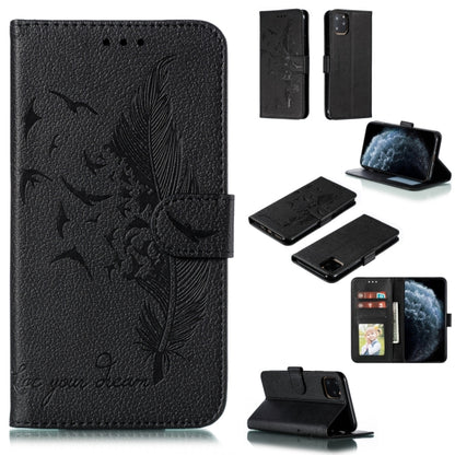 For iPhone 11 Pro Feather Pattern Litchi Texture Horizontal Flip Leather Case with Wallet & Holder & Card Slots (Black) by buy2fix