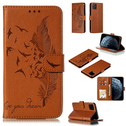 For iPhone 11 Pro Feather Pattern Litchi Texture Horizontal Flip Leather Case with Wallet & Holder & Card Slots (Brown) by buy2fix