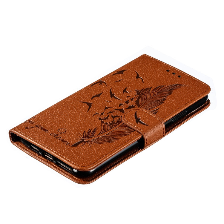 For iPhone 11 Pro Feather Pattern Litchi Texture Horizontal Flip Leather Case with Wallet & Holder & Card Slots (Brown) by buy2fix
