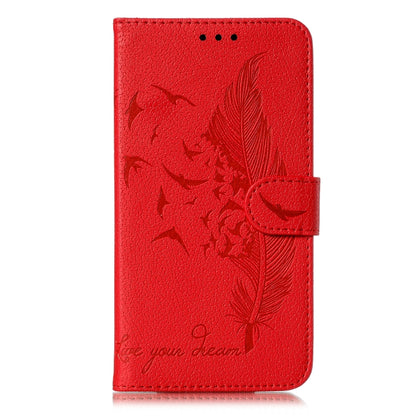 For iPhone 11 Feather Pattern Litchi Texture Horizontal Flip Leather Case with Wallet & Holder & Card Slots (Red) by buy2fix