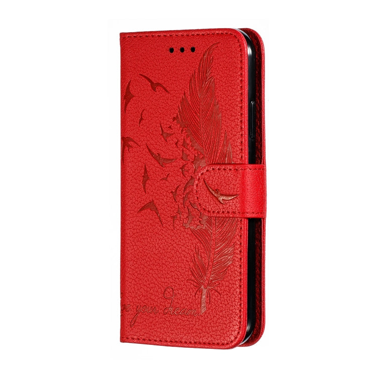 For iPhone 11 Feather Pattern Litchi Texture Horizontal Flip Leather Case with Wallet & Holder & Card Slots (Red) by buy2fix