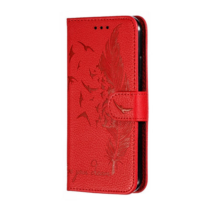 For iPhone 11 Feather Pattern Litchi Texture Horizontal Flip Leather Case with Wallet & Holder & Card Slots (Red) by buy2fix