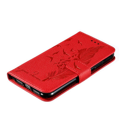 For iPhone 11 Feather Pattern Litchi Texture Horizontal Flip Leather Case with Wallet & Holder & Card Slots (Red) by buy2fix