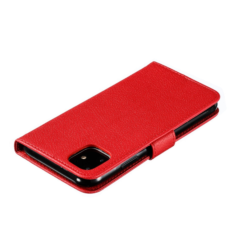 For iPhone 11 Feather Pattern Litchi Texture Horizontal Flip Leather Case with Wallet & Holder & Card Slots (Red) by buy2fix