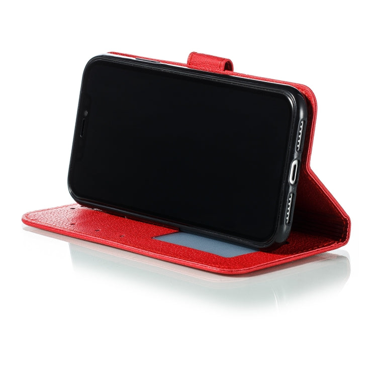 For iPhone 11 Feather Pattern Litchi Texture Horizontal Flip Leather Case with Wallet & Holder & Card Slots (Red) by buy2fix