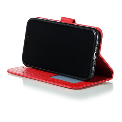 For iPhone 11 Feather Pattern Litchi Texture Horizontal Flip Leather Case with Wallet & Holder & Card Slots (Red) by buy2fix
