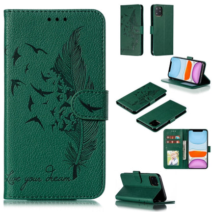 For iPhone 11 Feather Pattern Litchi Texture Horizontal Flip Leather Case with Wallet & Holder & Card Slots (Green) by buy2fix