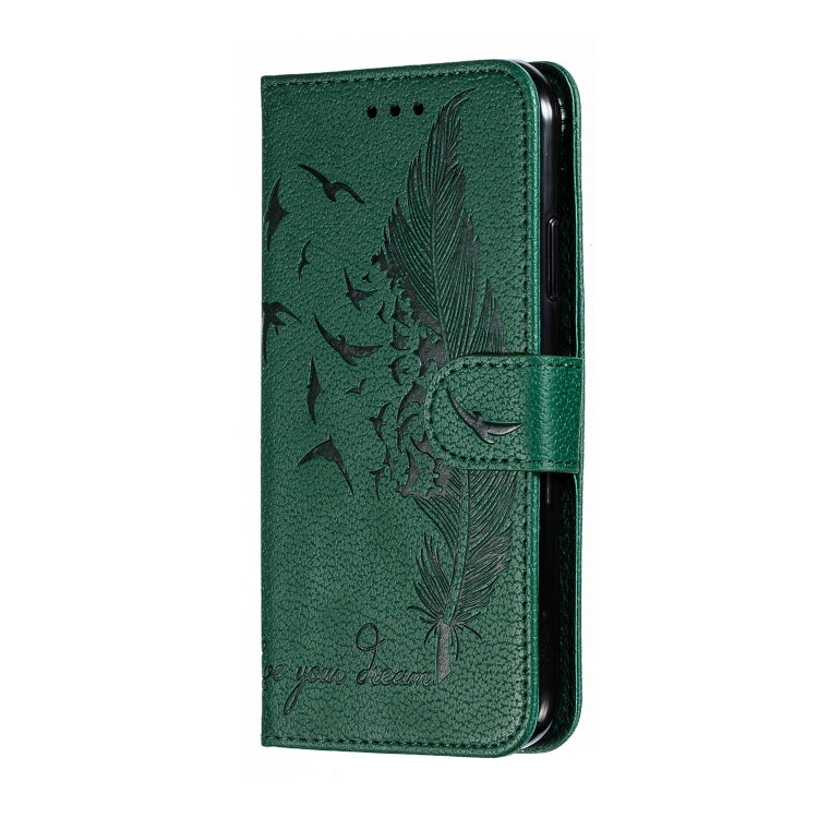 For iPhone 11 Feather Pattern Litchi Texture Horizontal Flip Leather Case with Wallet & Holder & Card Slots (Green) by buy2fix