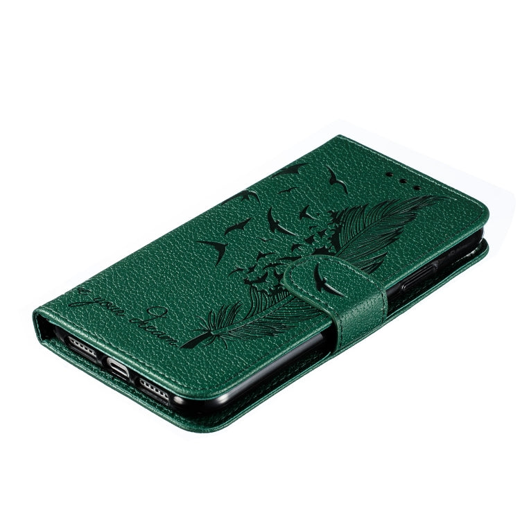 For iPhone 11 Feather Pattern Litchi Texture Horizontal Flip Leather Case with Wallet & Holder & Card Slots (Green) by buy2fix