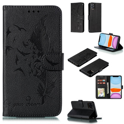 For iPhone 11 Feather Pattern Litchi Texture Horizontal Flip Leather Case with Wallet & Holder & Card Slots (Black) by buy2fix