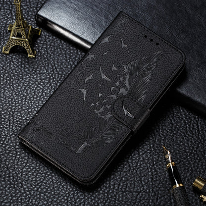 For iPhone 11 Feather Pattern Litchi Texture Horizontal Flip Leather Case with Wallet & Holder & Card Slots (Black) by buy2fix
